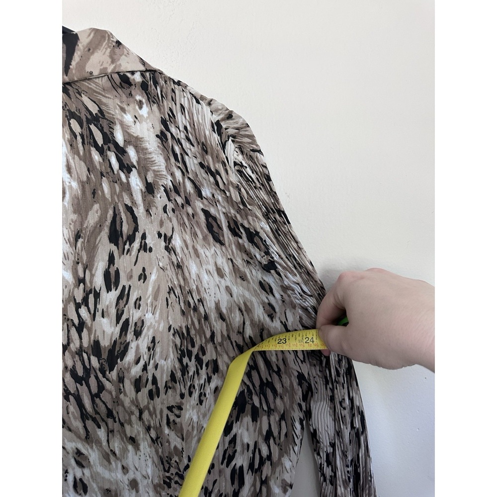 VTG 90s Grunge Leopard Cheetah Black Crinkle Plisse 3/4 Sleeve Shirt Size SMALL - Picture 11 of 14